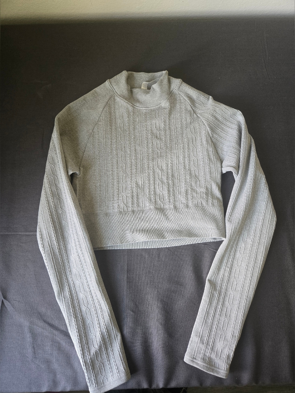 Light Gray Cropped Cable Knit Mock Neck Sweater